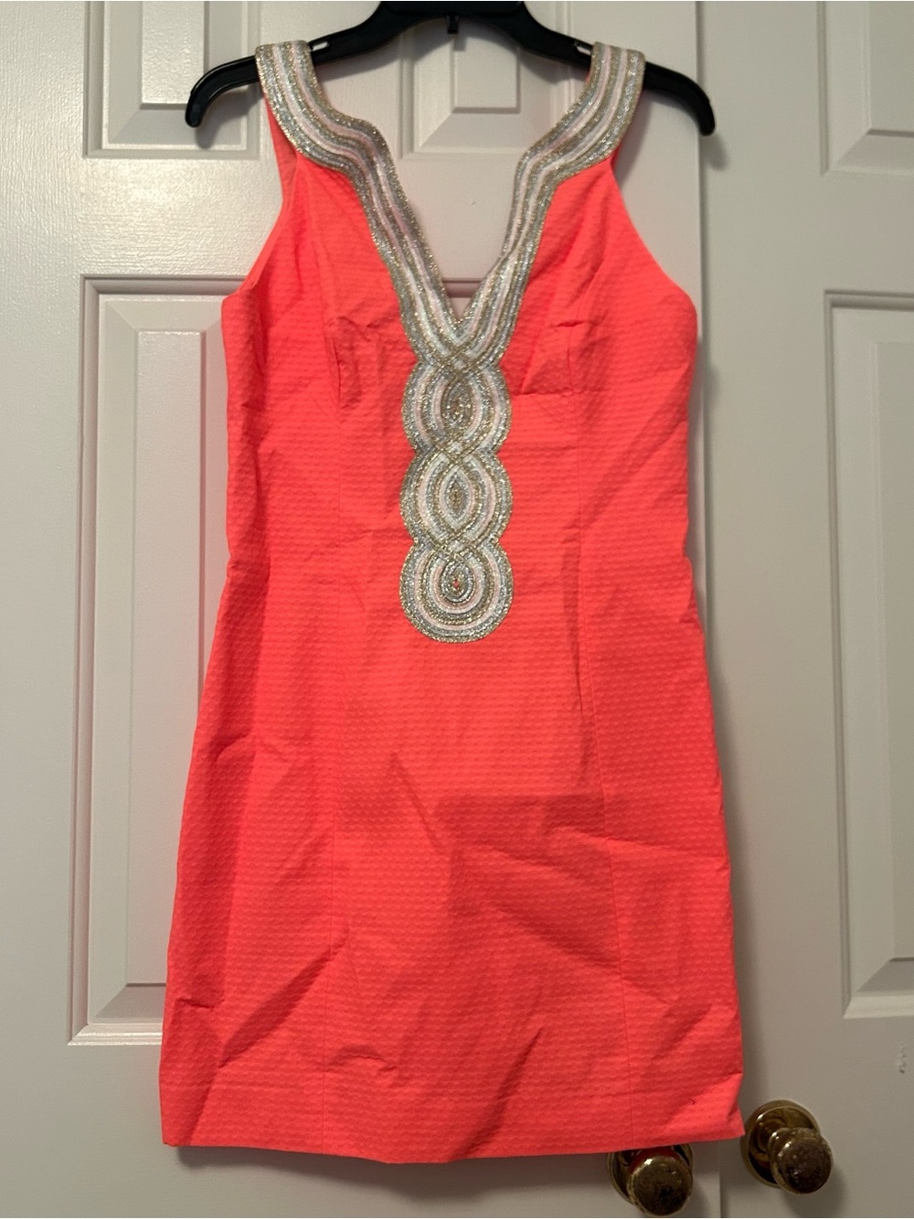 Lilly Pulitzer Valli Shift Dress Cayenne Coral Iridescent Trim Women's Size 2